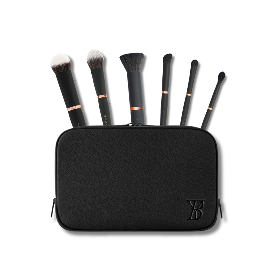Youngblood makeup brush travel set in zipper carry case