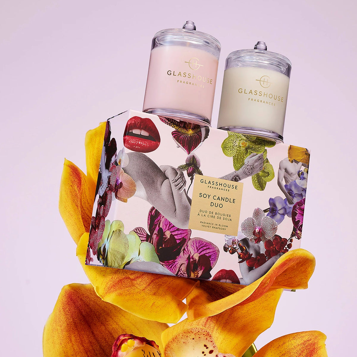 Glasshouse Fragrance Radiance in Bloom + Velvet Rhapsody - Soy Candle Duo