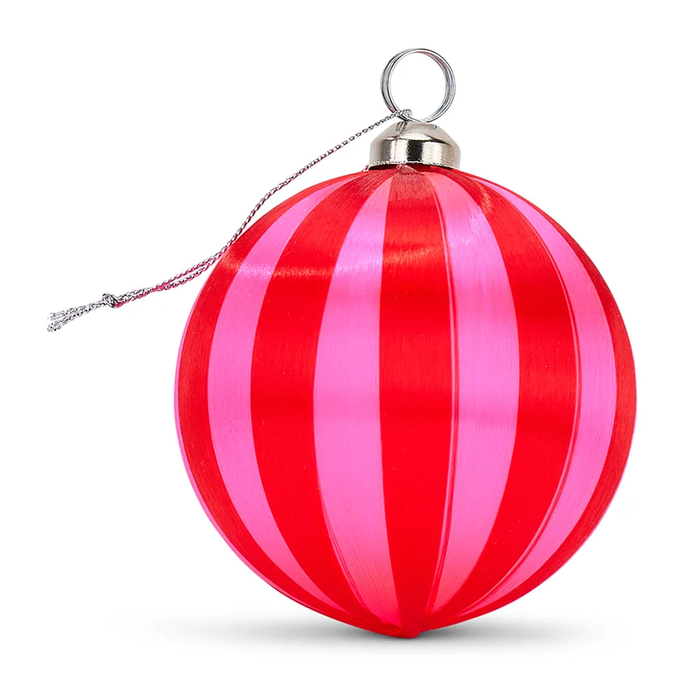 Annabel Trends - Large xmas Bauble pink & Red small Stripe