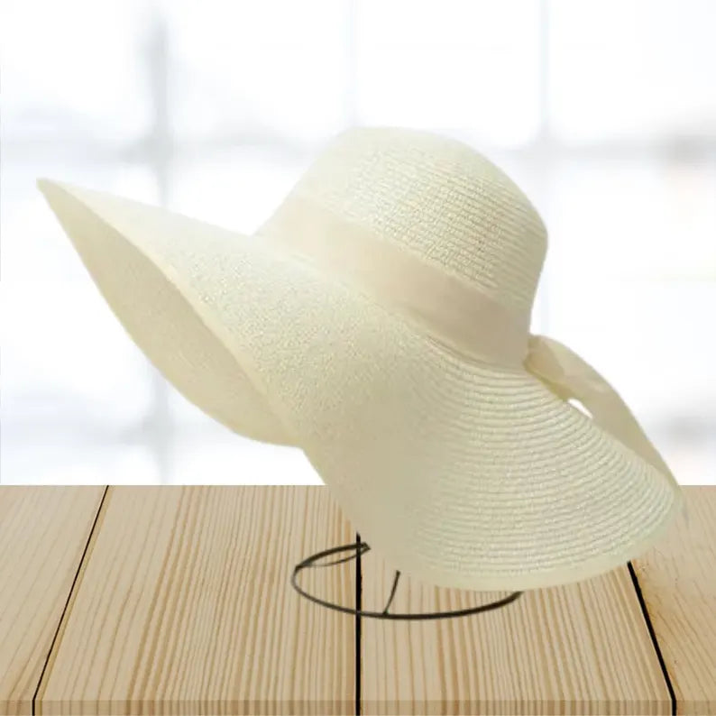 Wide Brim Straw Sun Hat – Women’s Summer Beach Hat with Bow