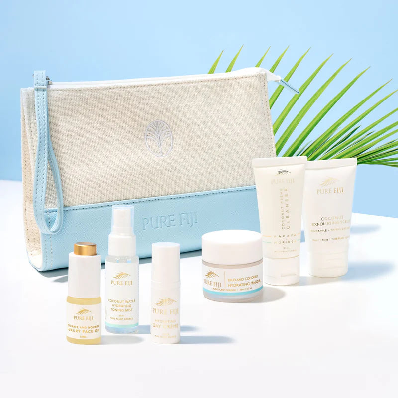 Hydrate + Recharge Facial Kit with 6 Pure Fiji skincare products.