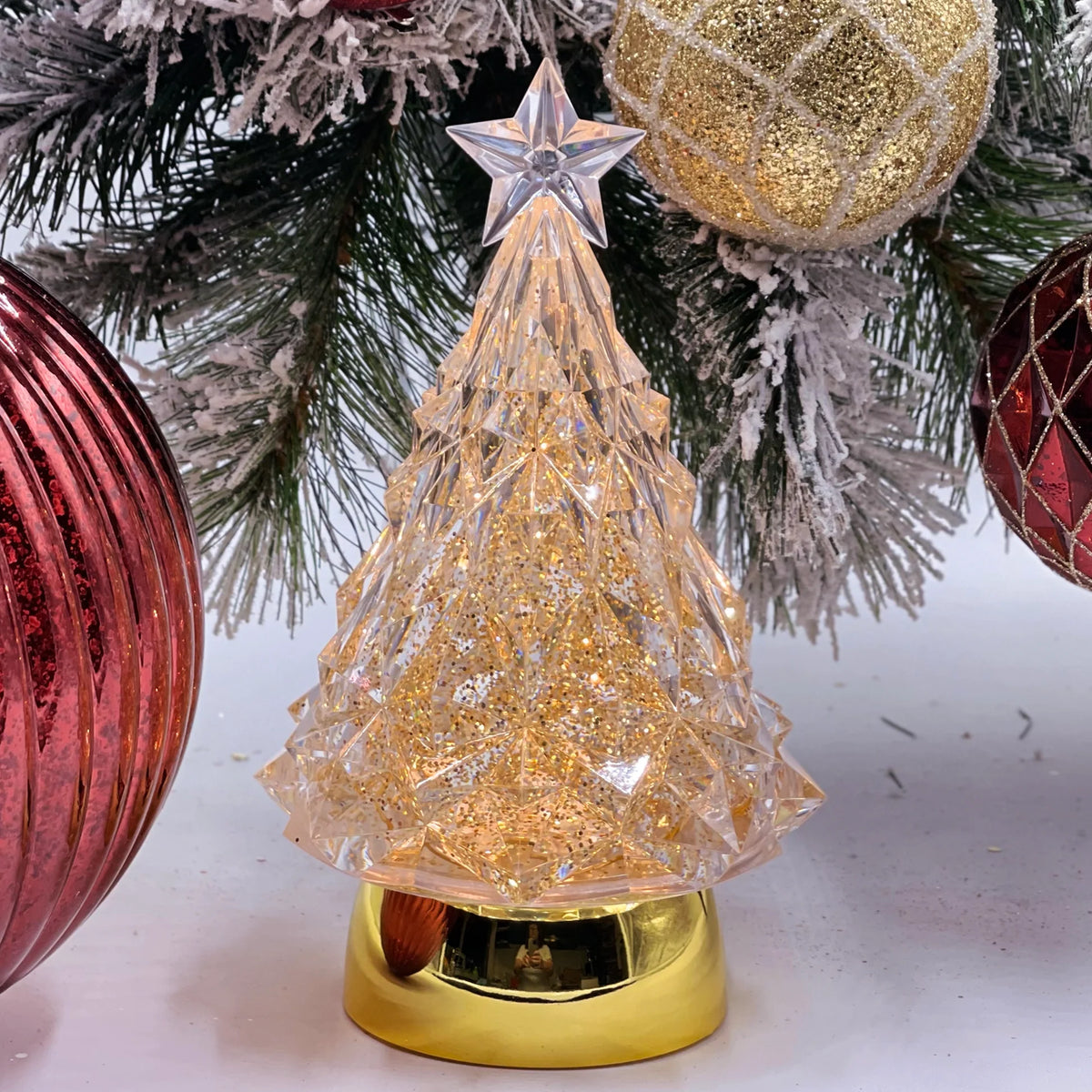 Glitter Water Globe Tree Gold