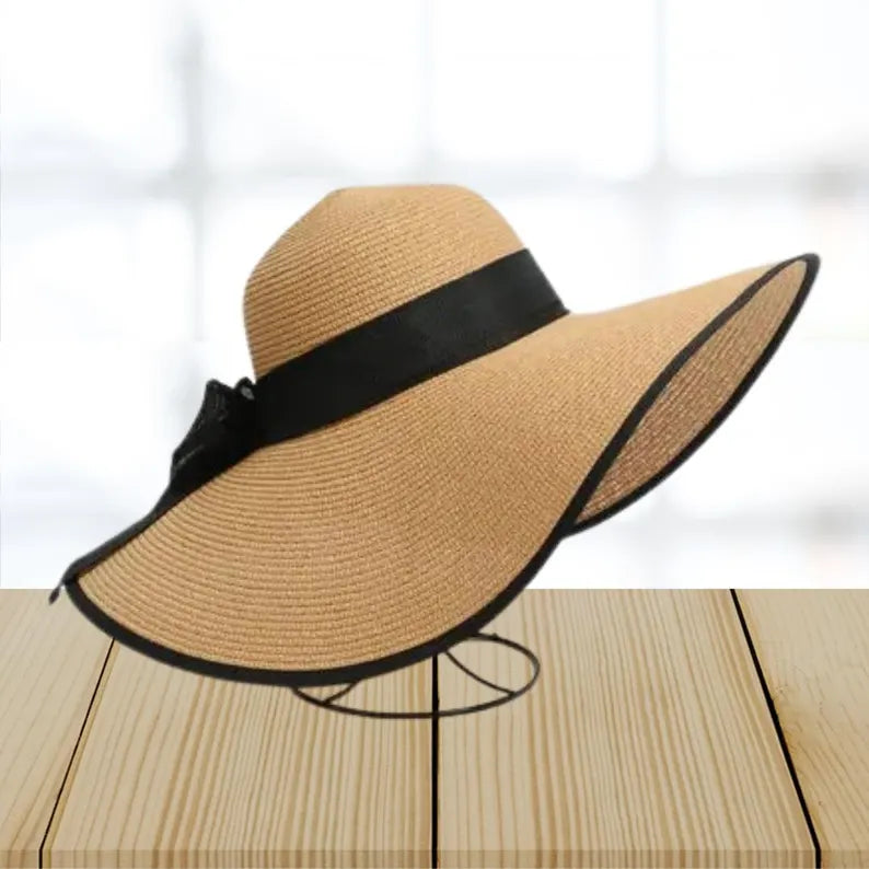 Wide Brim Straw Sun Hat – Women’s Summer Beach Hat with Bow