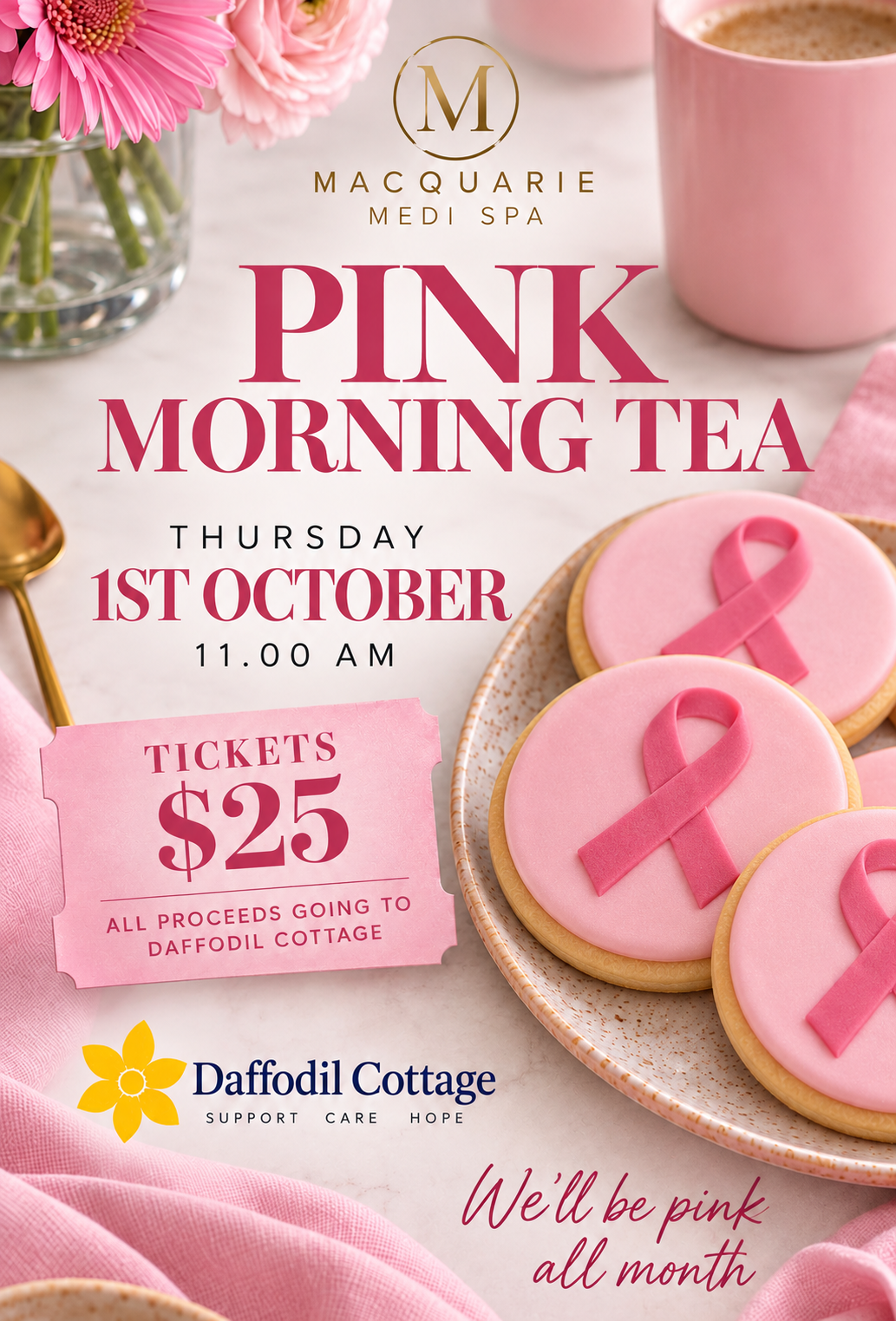 'Pinktober' Morning Tea fundraiser 11am Thursday 1st October at Macquarie Medi Spa