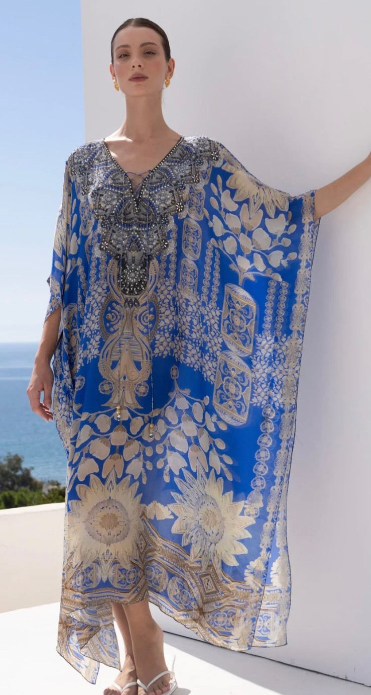 Czarina Mediterranean Blue Kaftan long - one size