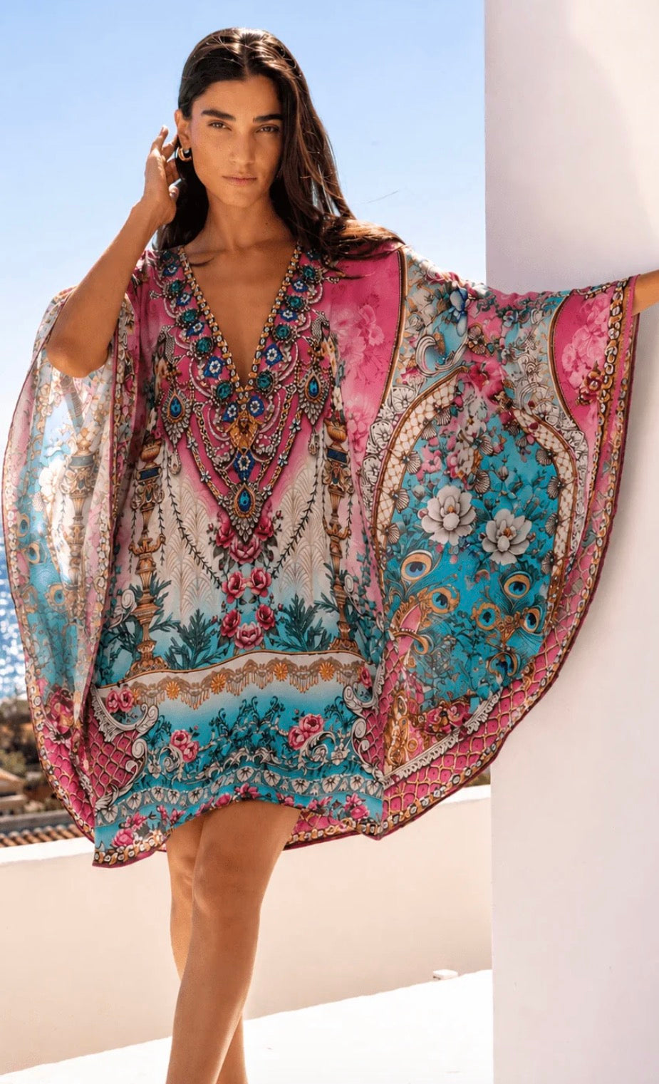 Czarina Pink Paradiso Kaftan short - one size