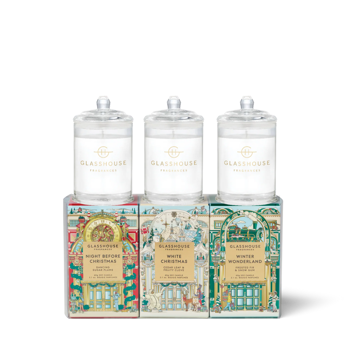 Glasshouse -  Candle Trio - Christmas - Night Before Christmas, White Christmas, Winter Wonderland 60g