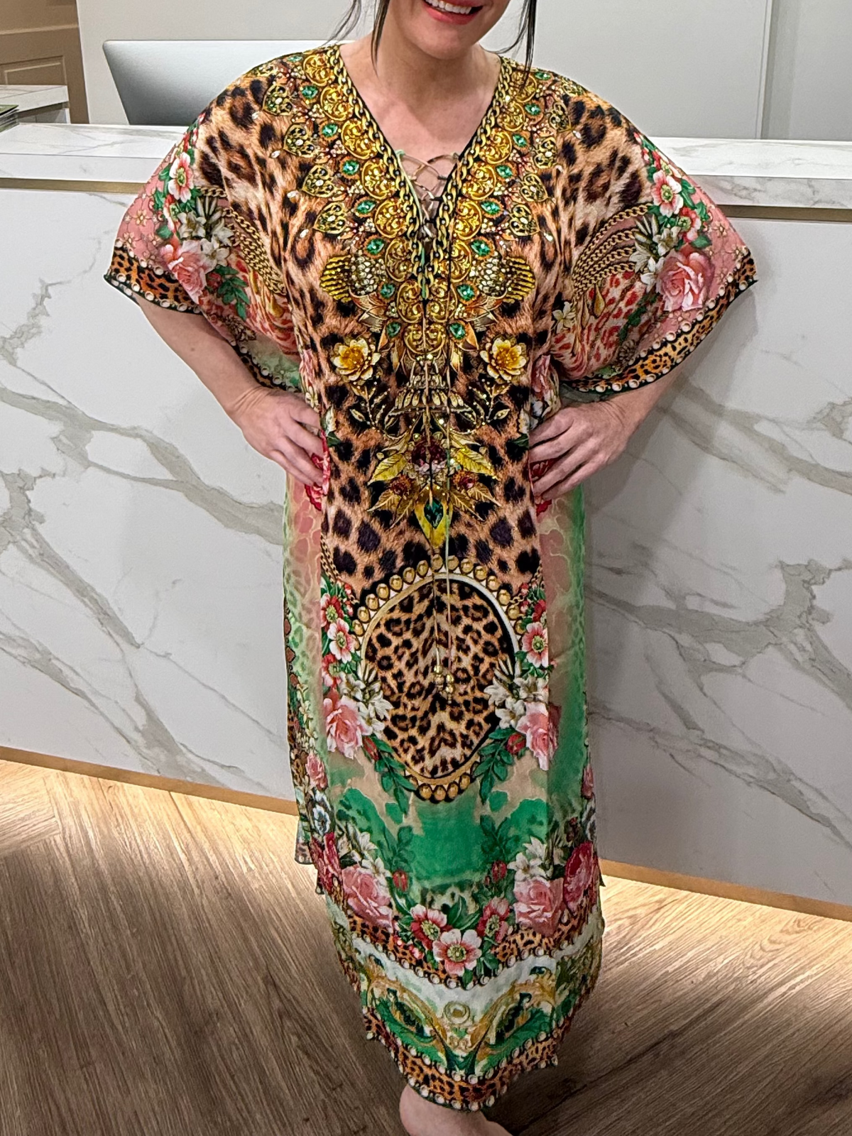 Czarina pink leopard kaftan long ONE SIZE