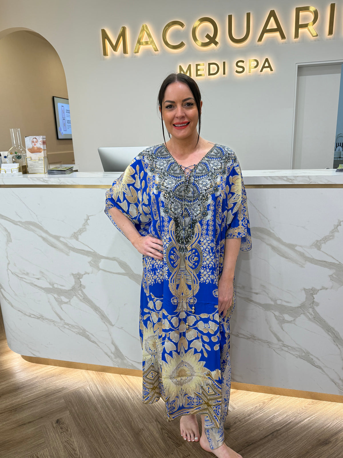 Czarina Mediterranean Blue Kaftan long - one size