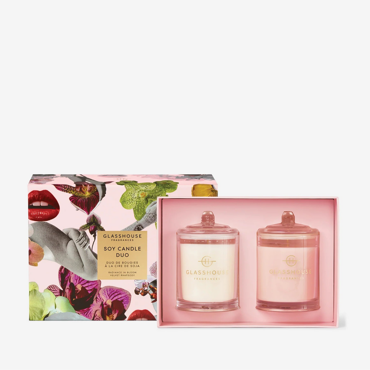 Glasshouse Fragrance Radiance in Bloom + Velvet Rhapsody - Soy Candle Duo