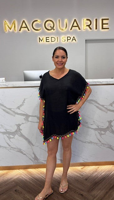 Black Dress with Rainbow Frills