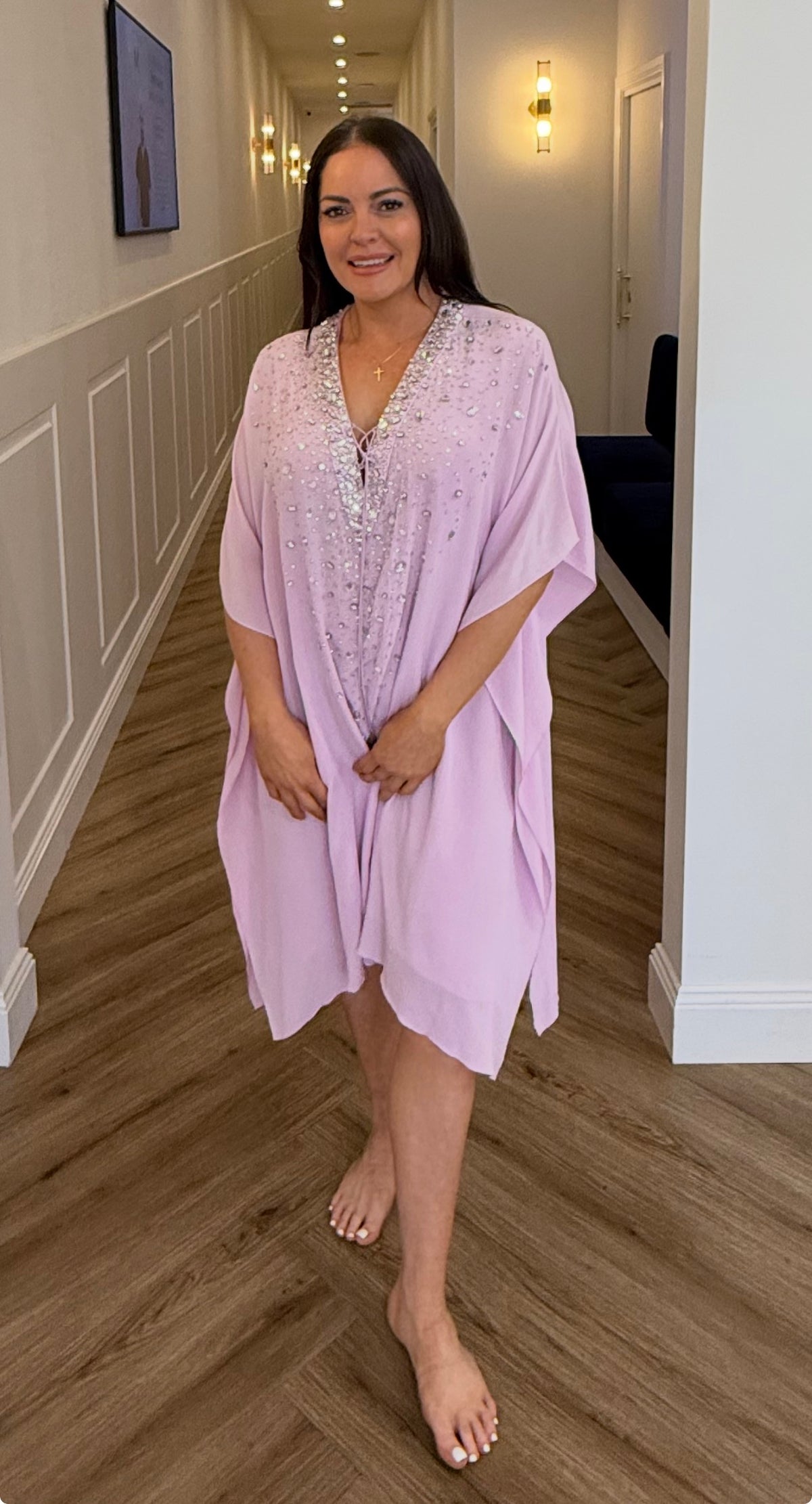 Rose 100% Silk Short Kaftan