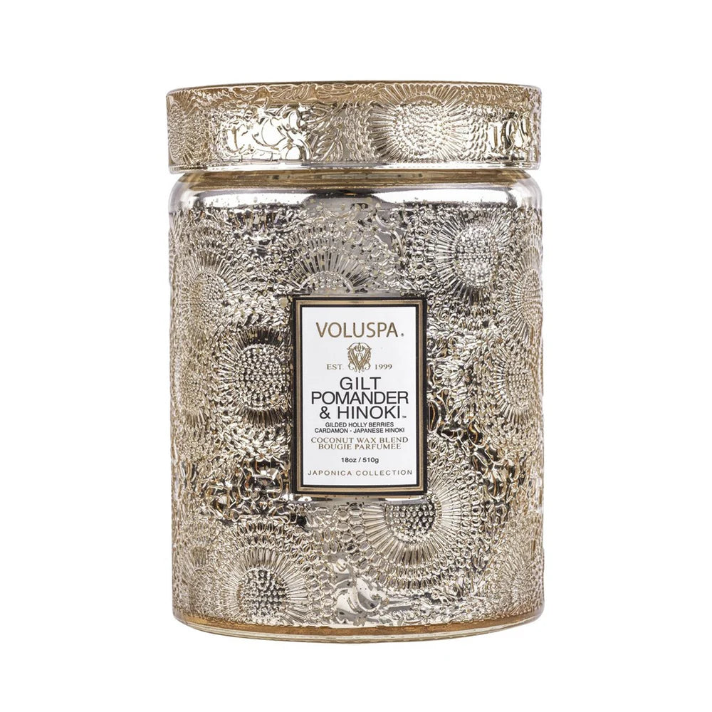 Voluspa - Gilt Pomander & Hinoki 100hr Candle + Glass Lid