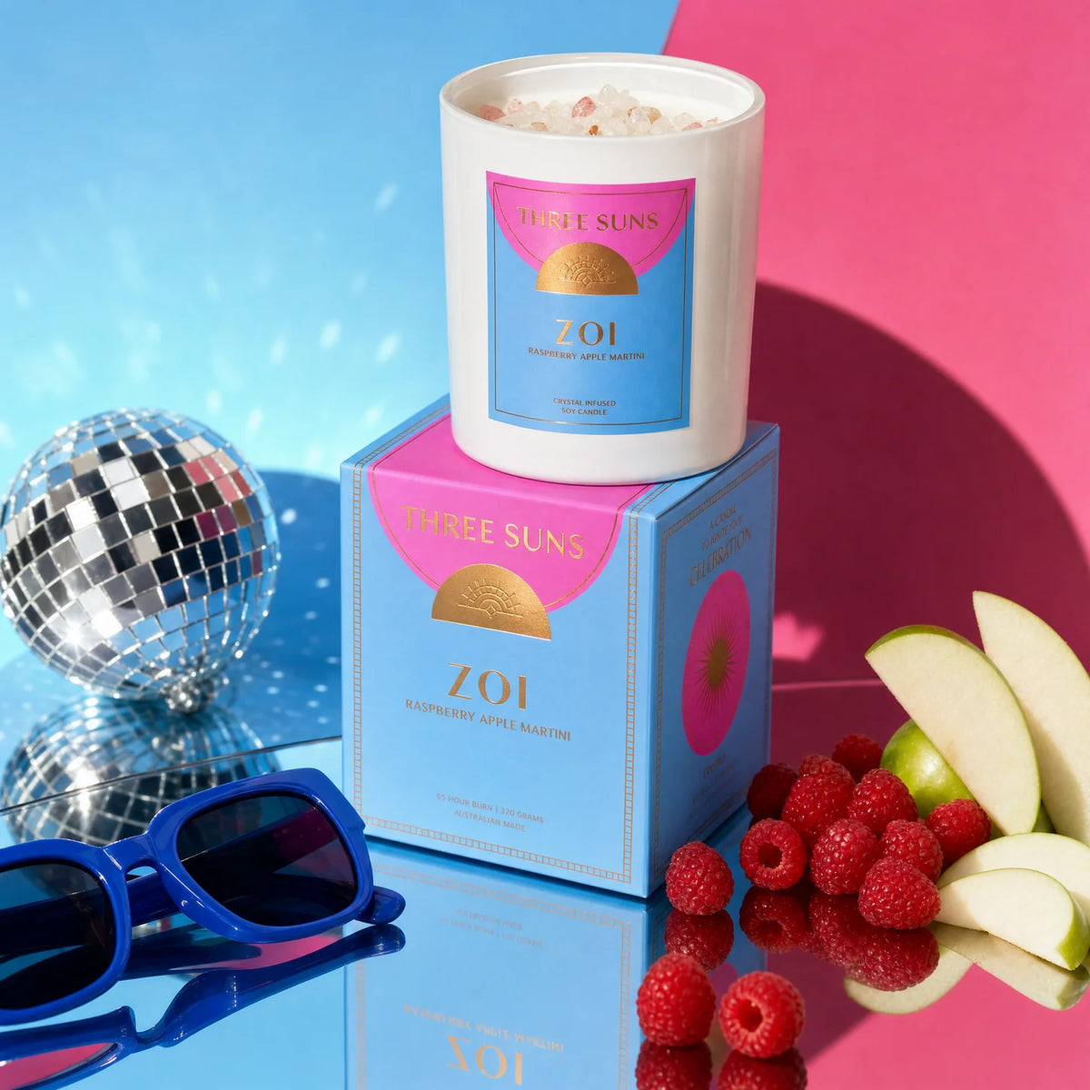 Three Suns - Celebration | Raspberry Apple Martini Crystal Candle